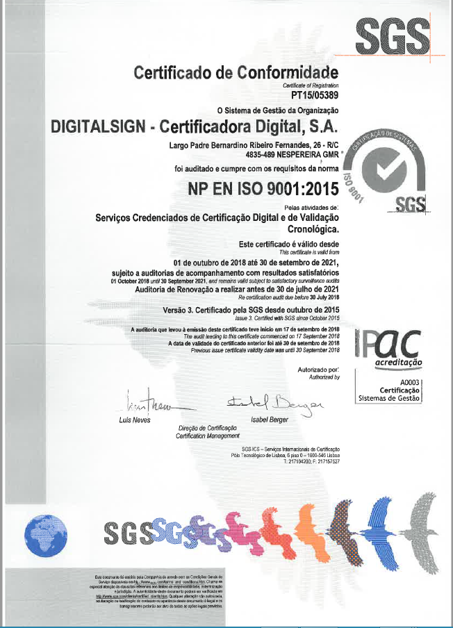 Digitalsign Digitalsign Renovação Da Certificação Iso 9001 2015 E