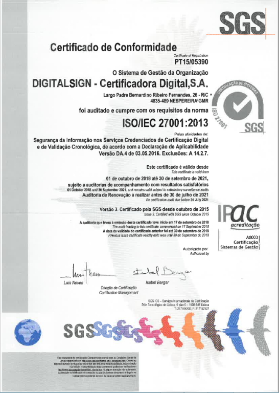 DigitalSign - Renovação da Certificação ISO 9001:2015 e ISO/IEC 27001:2013